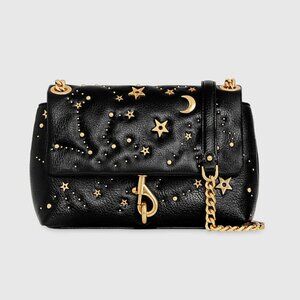 Rebecca Minkoff Edie Crossbody Black Leather with Gold Celestial Studs